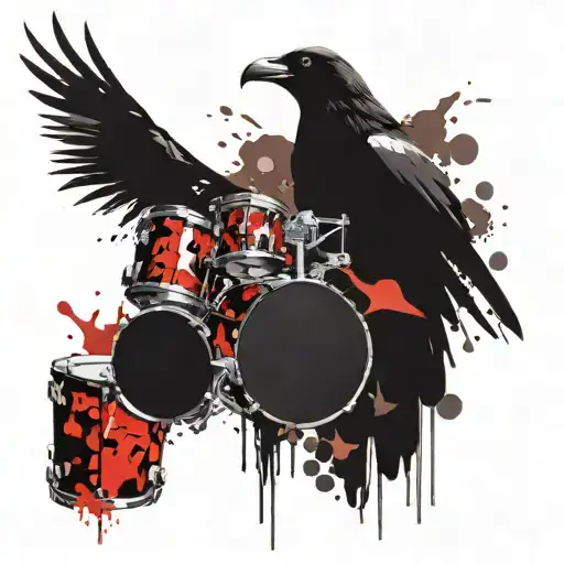 Crow an drums mixed tattoo design idea