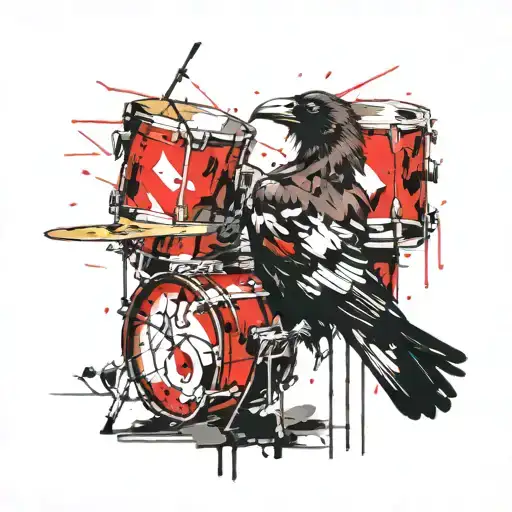 Crow an drums mixed tattoo design idea