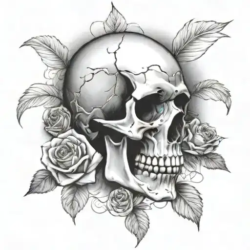Skull and Roses halfsleeve clouds tattoo design idea