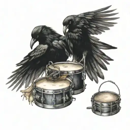 Crow and drums and praying hands  mixed tattoo design idea