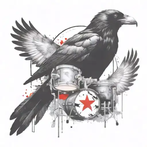 Crow and drums and praying hands  mixed tattoo design idea