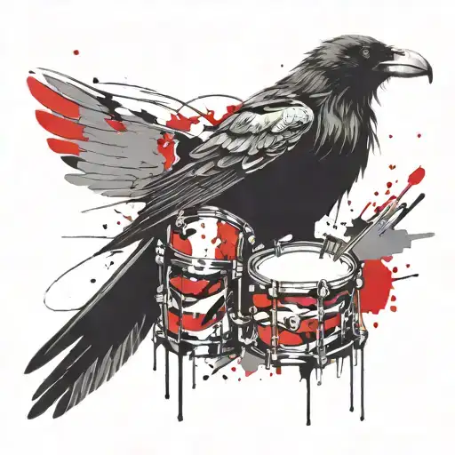 Crow and drums and praying hands  mixed tattoo design idea