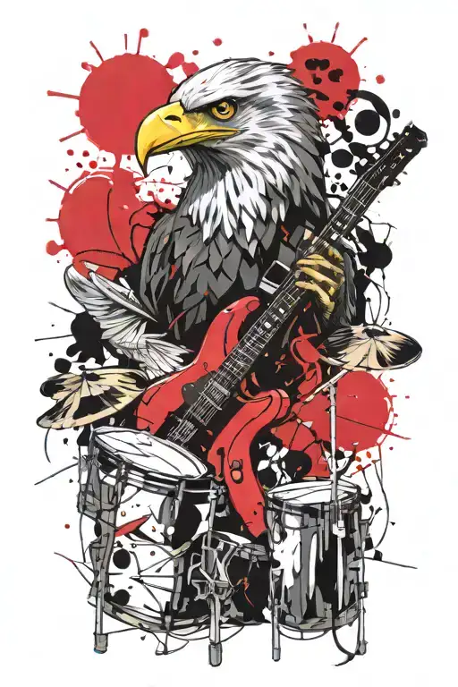 Drumkit and eagle tattoo design idea