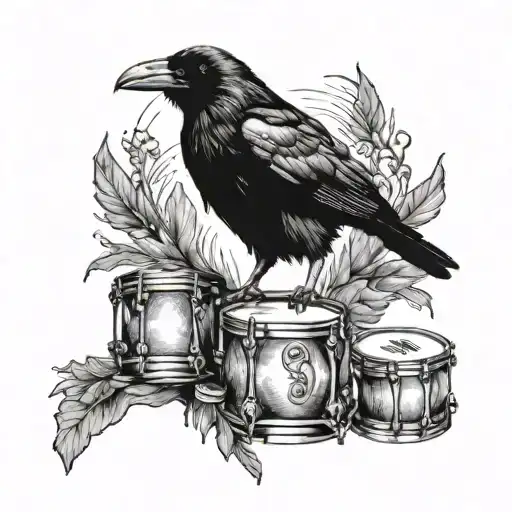 Crow and drums and praying hands  mixed tattoo design idea