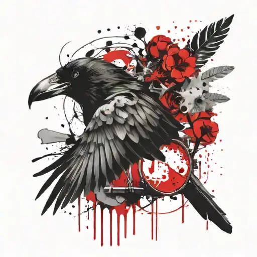 Crow an drums mixed tattoo design idea