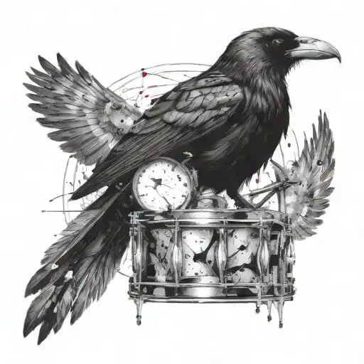 Crow an drums mixed tattoo design idea
