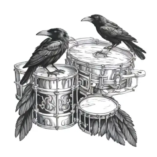 Crow and drums and praying hands  mixed tattoo design idea