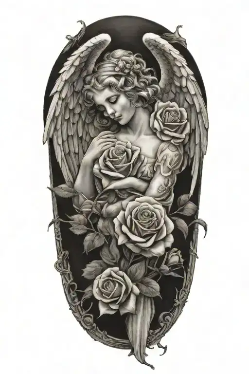angel forever eternally yours and roses tattoo design idea