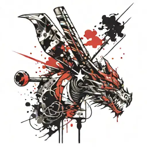 Drumstick and dragon tattoo design idea