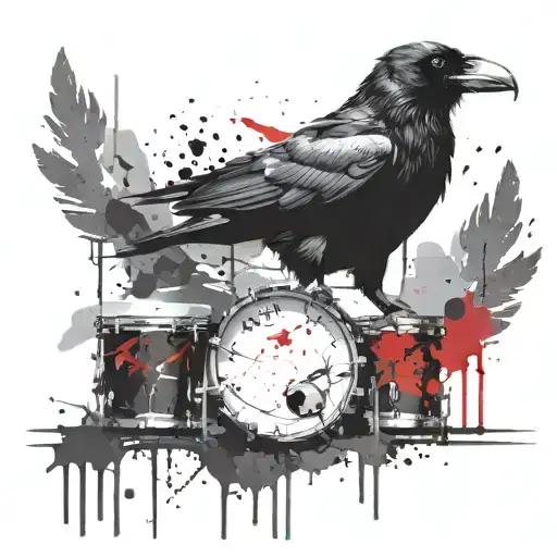 Crow and drums and praying hands  mixed tattoo design idea