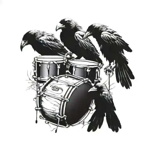 Crow and drums and praying hands  mixed tattoo design idea