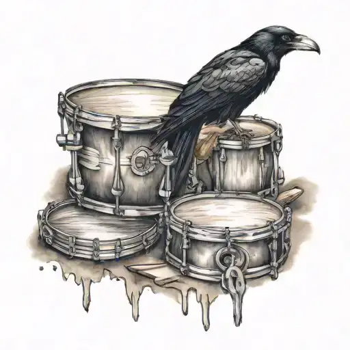 Crow and drums and praying hands  mixed tattoo design idea