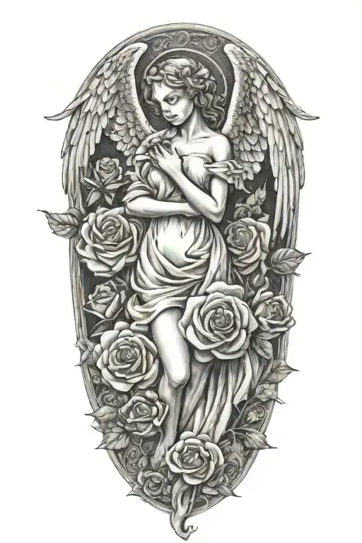 angel forever eternally yours and roses tattoo design idea