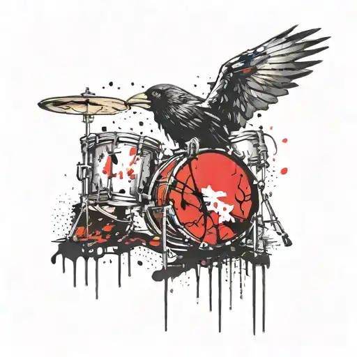 Crow an drums mixed tattoo design idea