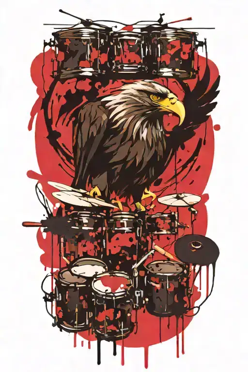 Drumkit and eagle tattoo design idea