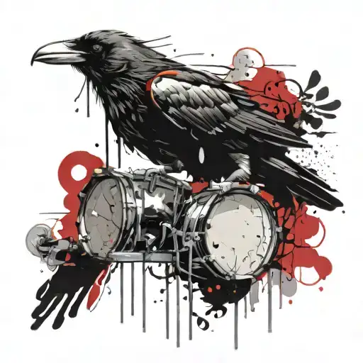 Crow an drums mixed tattoo design idea
