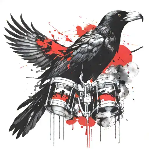 Crow and drums and praying hands  mixed tattoo design idea