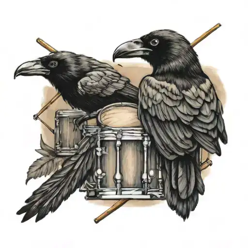 Crow an drums mixed tattoo design idea