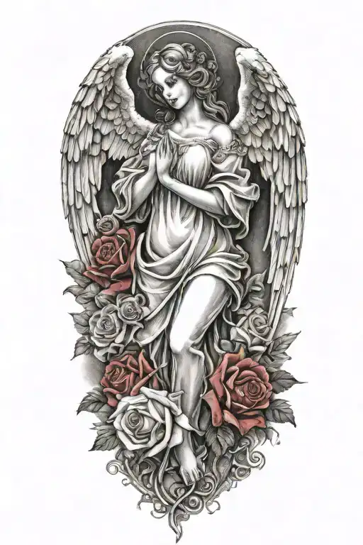 angel forever eternally yours and roses tattoo design idea