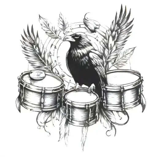 Crow and drums and praying hands  mixed tattoo design idea