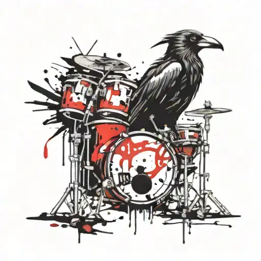 Crow an drums mixed tattoo design idea