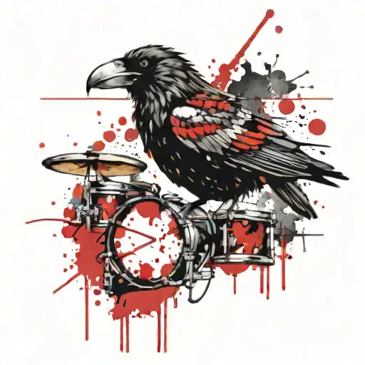 Crow an drums mixed tattoo design idea
