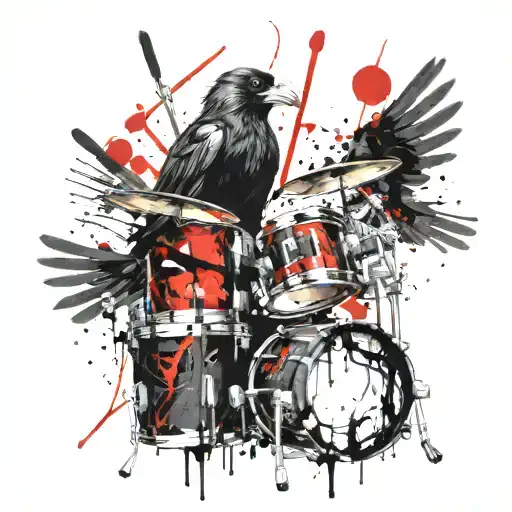Crow an drums mixed tattoo design idea