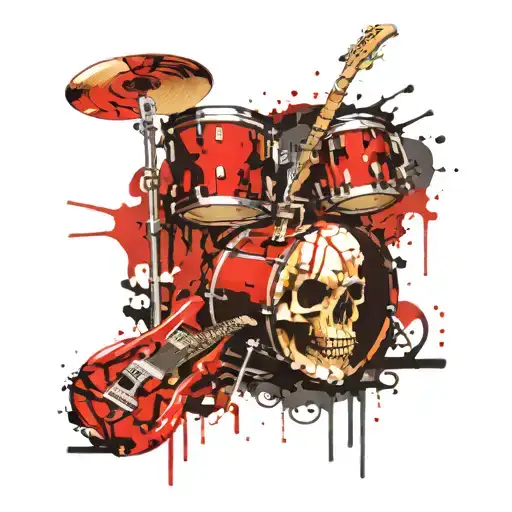 Drum stick and skull playing Guitar tattoo design idea
