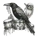 Crow and drums and praying hands  mixed tattoo design idea