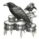 Crow and drums and praying hands  mixed tattoo design idea