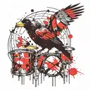 Crow an drums mixed tattoo design idea