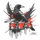Crow an drums mixed tattoo design idea