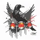 Crow an drums mixed tattoo design idea