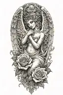 angel forever eternally yours and roses tattoo design idea