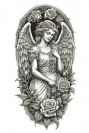 angel forever eternally yours and roses tattoo design idea