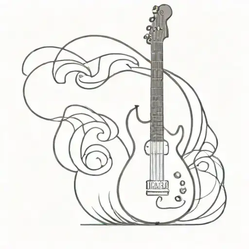 A geometric design combining a bass guitar and ocean waves tattoo design idea