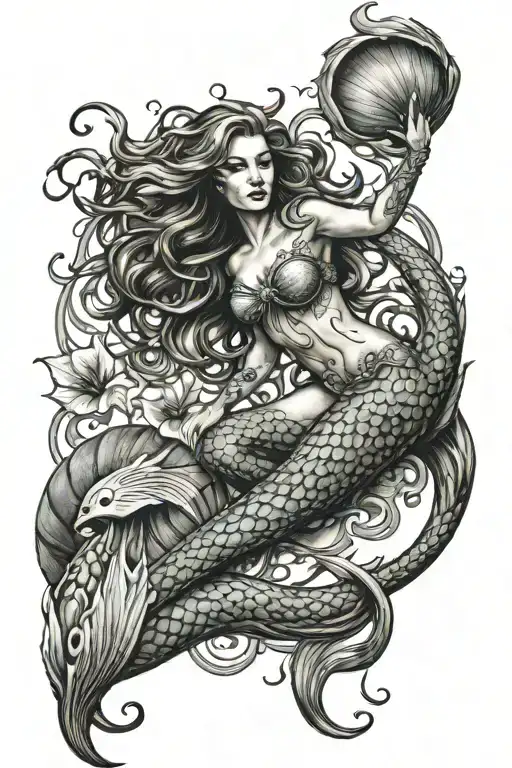 siren mermaid full body tattoo design idea