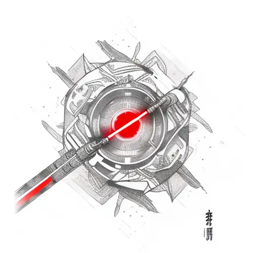 Red lightsaber with floral background tattoo design idea
