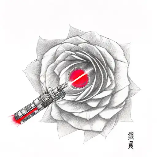 Red lightsaber with floral background tattoo design idea