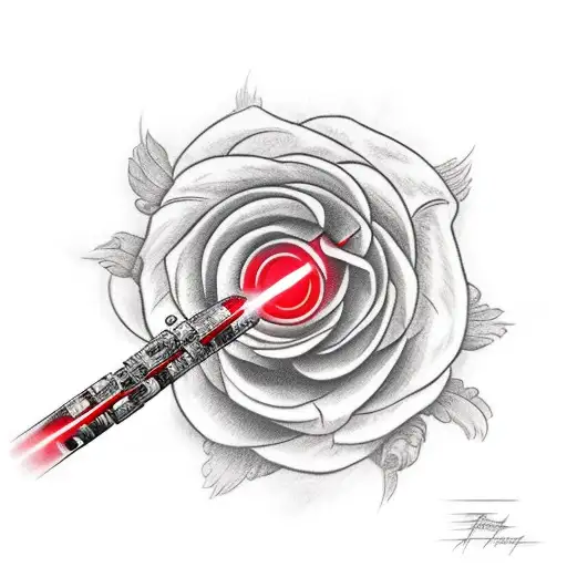 Red lightsaber with floral background tattoo design idea
