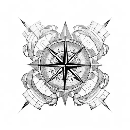 A blackwork tattoo of a compass intertwined with a red thread of fate, symbolizing how your travels have shaped your life tattoo design idea