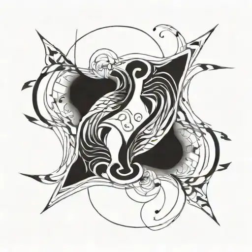 intertwining shapes reminiscent of flowing water, with two elements symbolizing two individuals.. text "koi no yokan"  tattoo design idea