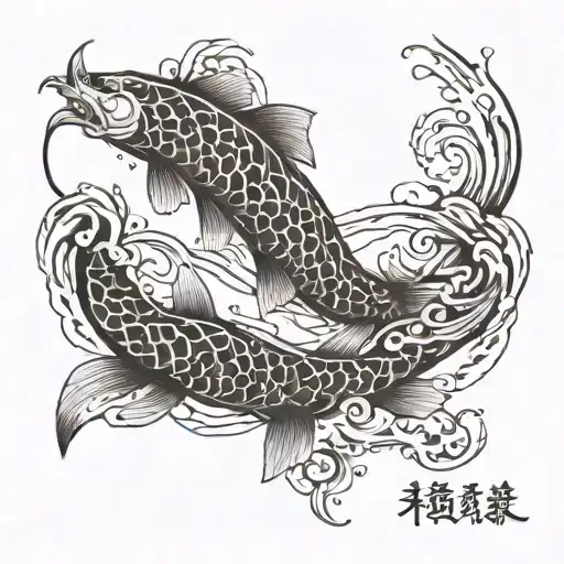 intertwining shapes reminiscent of flowing water, with two elements symbolizing two individuals.. text "koi no yokan"  tattoo design idea