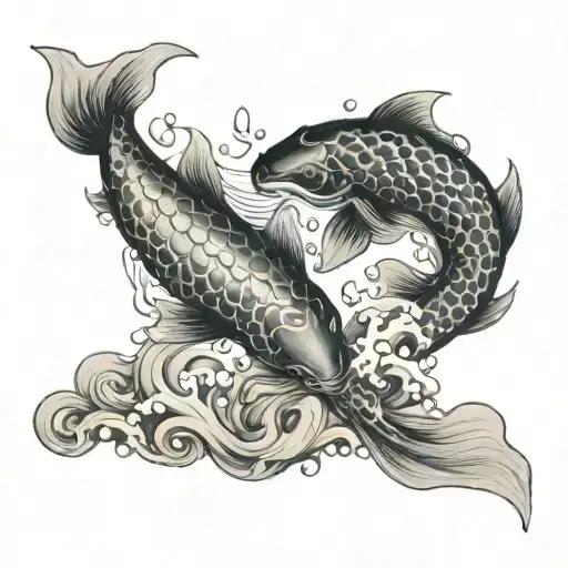 intertwining shapes reminiscent of flowing water, with two elements symbolizing two individuals.. text "koi no yokan"  tattoo design idea