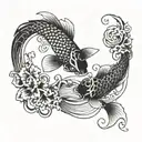 intertwining shapes reminiscent of flowing water, with two elements symbolizing two individuals.. text "koi no yokan"  tattoo design idea