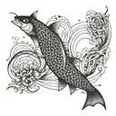 intertwining shapes reminiscent of flowing water, with two elements symbolizing two individuals.. text "koi no yokan"  tattoo design idea