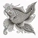 An intricate tribal pattern incorporating elements of koi fish, representing the client's love for koi no yokan and tribal art tattoo design idea