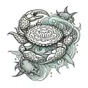 cancer crab trapped in an Aquarius water barrier reef sharks tattoo design idea