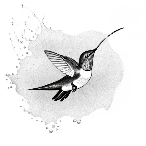 A hummingbird diving into a pool of water with musical notes floating above tattoo design idea
