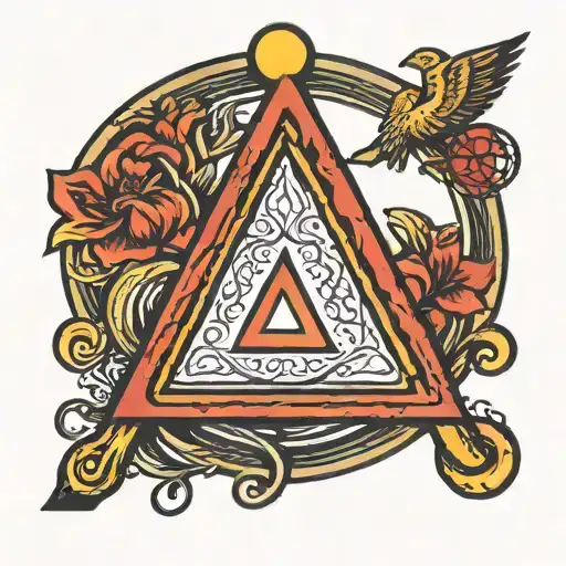 AA symbol of a triangle inside a circle, with a hammer and sickle inside the triangle tattoo design idea